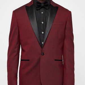 Garnet Red Oxford Wool-Blend Stretch Tuxedo Jacket